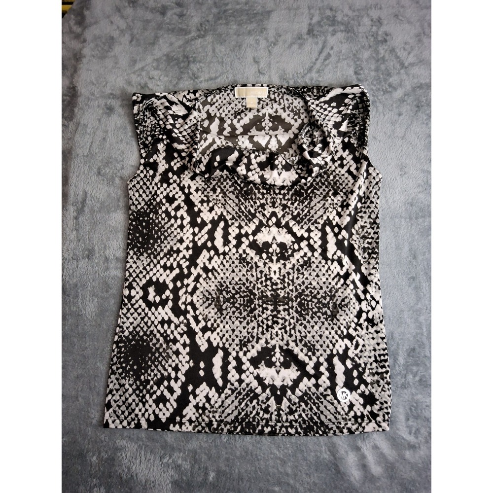 Michael Kors Sz. M Womens B/W‎ Snake l Print Sleeveless Top Career Stretch Logo